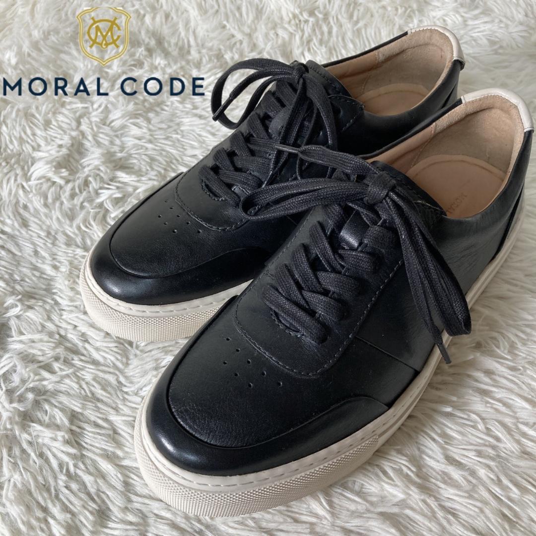 未使用品 モラルコード 本革 レザースニーカー 約25.5㎝ 黒 ブラック