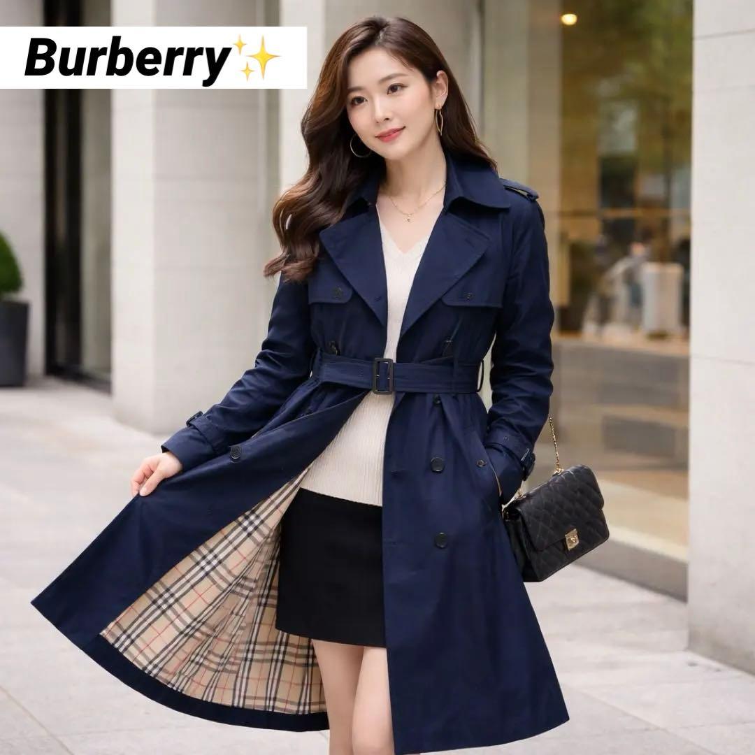 【美品】バーバリーロンドン　トレンチコート　ノバチェック　ネイビー　L相当