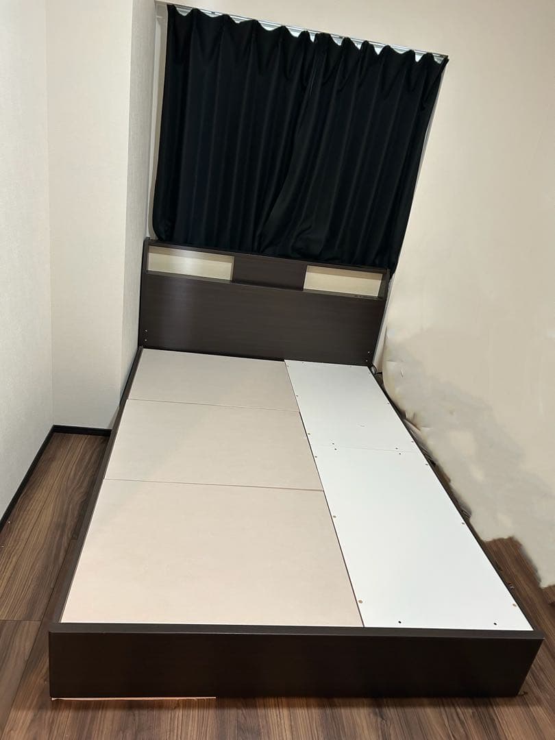 【たのメル便送料込】 ニトリ ベッドフレームダブル ダークブラウン アザン浅型