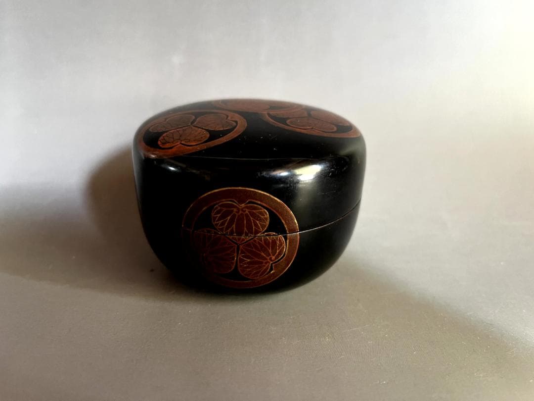 棗■黒塗三つ葉葵紋蒔絵棗 江戸期 三つ葉葵の家紋 薄茶 漆器 時代物 骨董品■