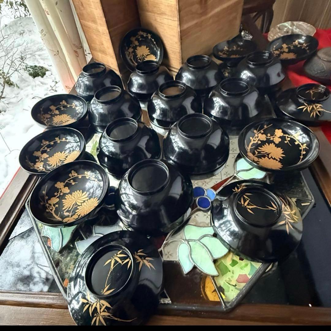 2234様感謝‼️かろやかJAPAN時代蒔絵 豪華四君子富士山形吸物椀　春蘭7客