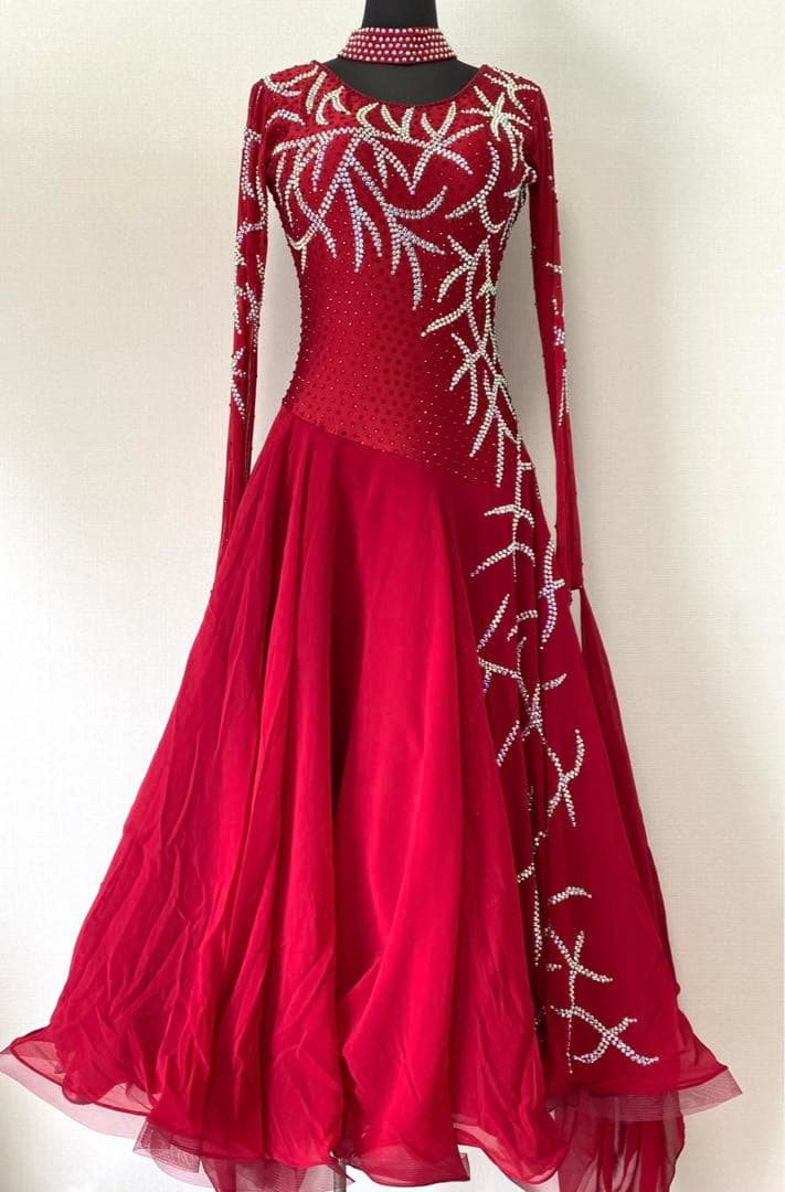 【処分特価】社交ダンス　モダンドレス　競技用　ソシアルダンス　ワイン