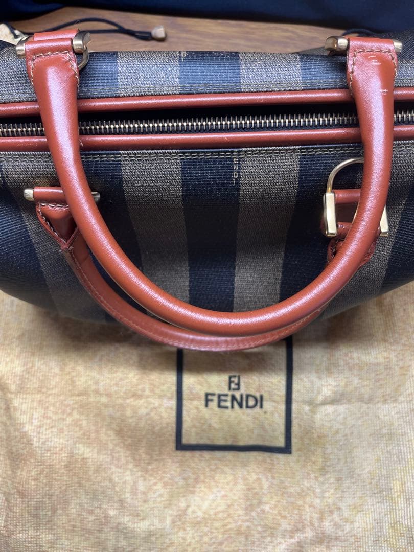Fendi ボストンバッグ ネイビー ブラウン ストライプ