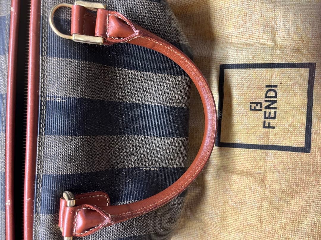 Fendi ボストンバッグ ネイビー ブラウン ストライプ