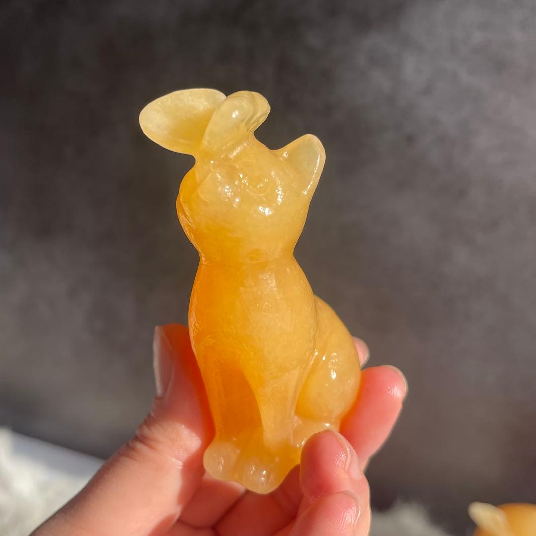 猫と蝶々 オレンジ カルサイト