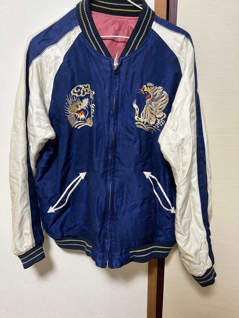 ら*と様 刺繍スカジャン ネイビー/ホワイト