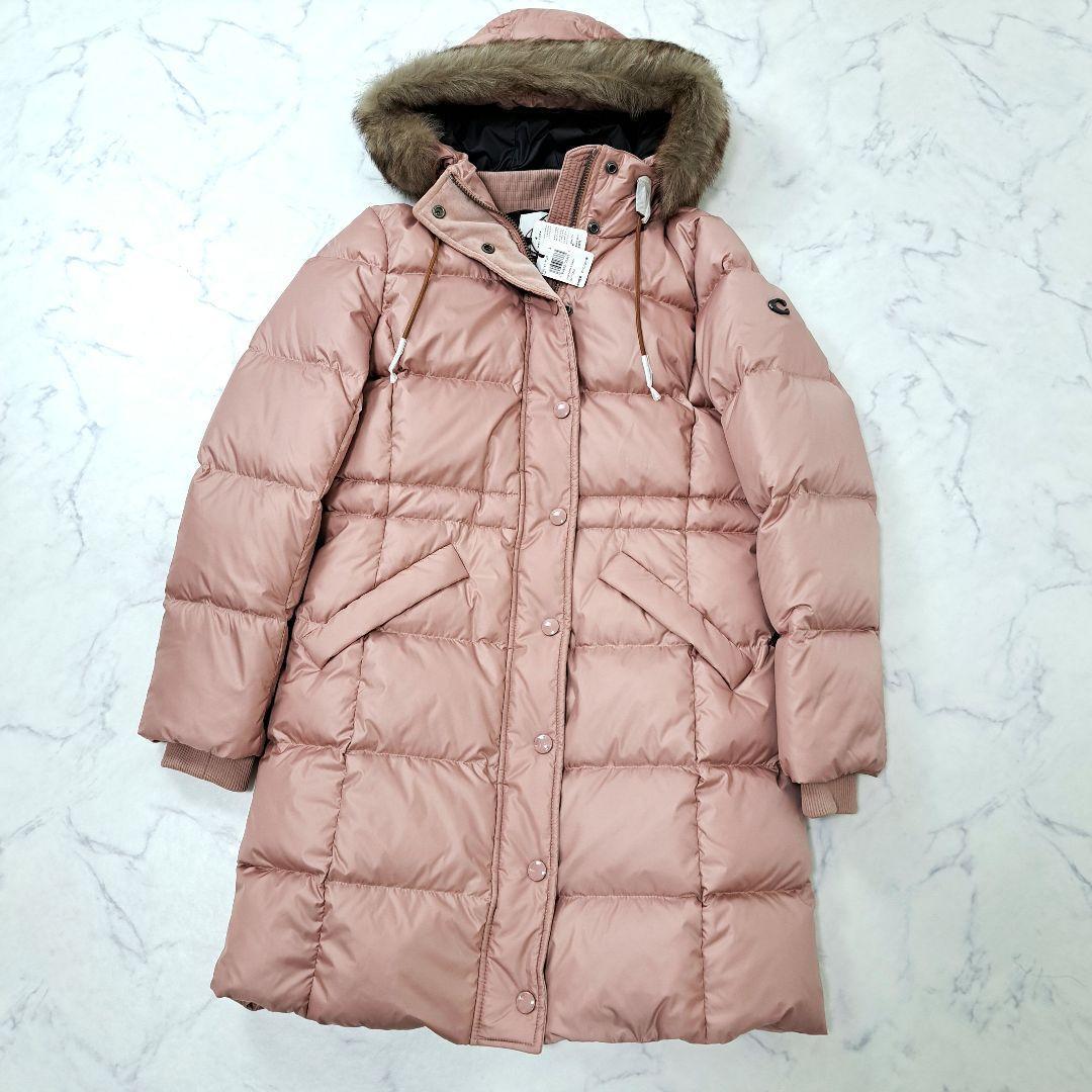 未使用 タグ付 COACH コーチ ダウンコート ロゴ ロング ファー ピンク