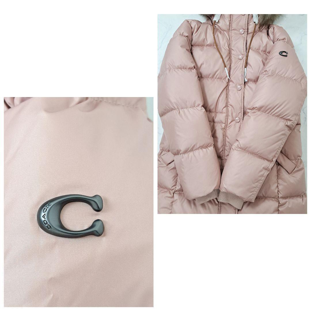 未使用 タグ付 COACH コーチ ダウンコート ロゴ ロング ファー ピンク