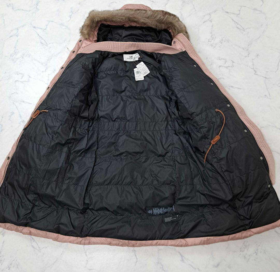 未使用 タグ付 COACH コーチ ダウンコート ロゴ ロング ファー ピンク