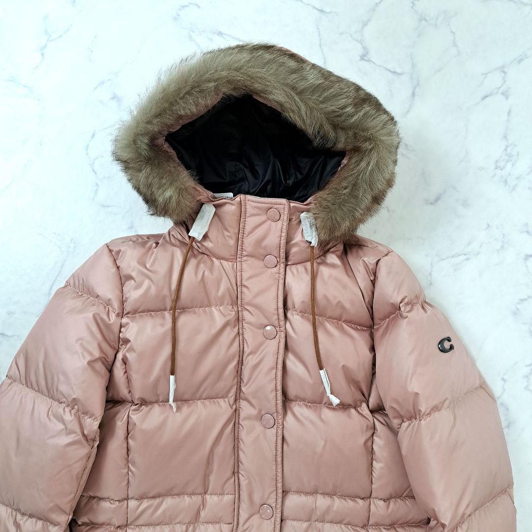 未使用 タグ付 COACH コーチ ダウンコート ロゴ ロング ファー ピンク