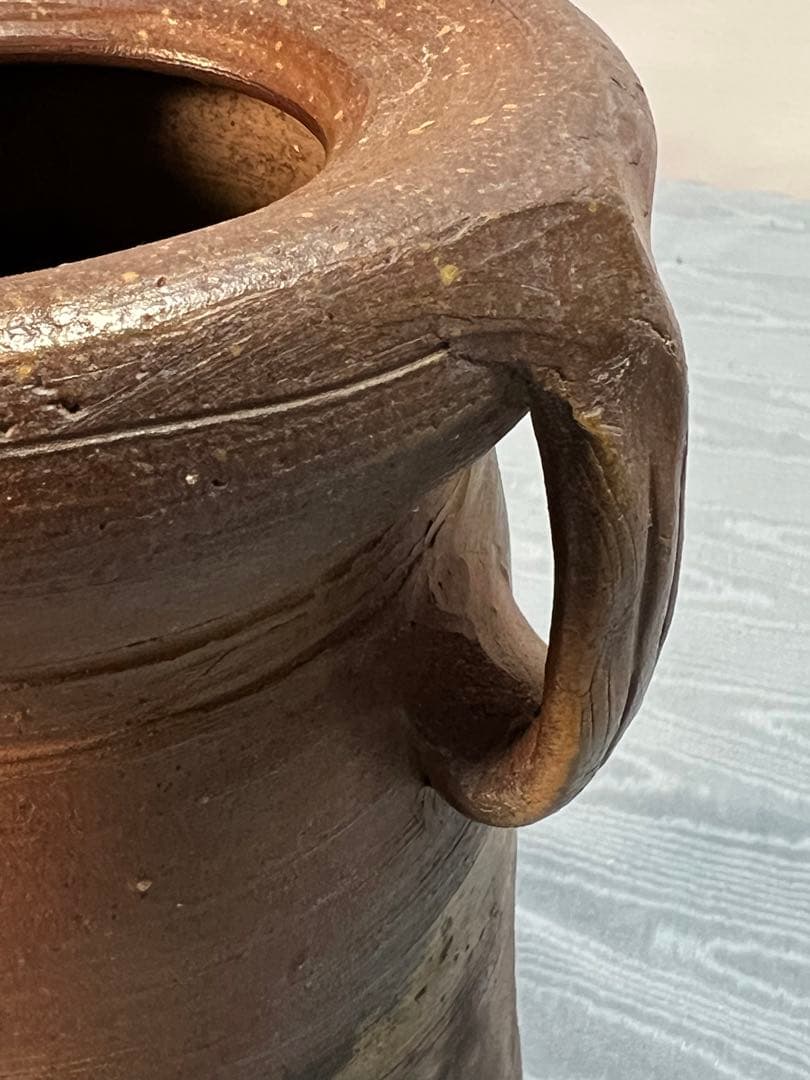 備前焼　耳付き花瓶　花入　陶印有り