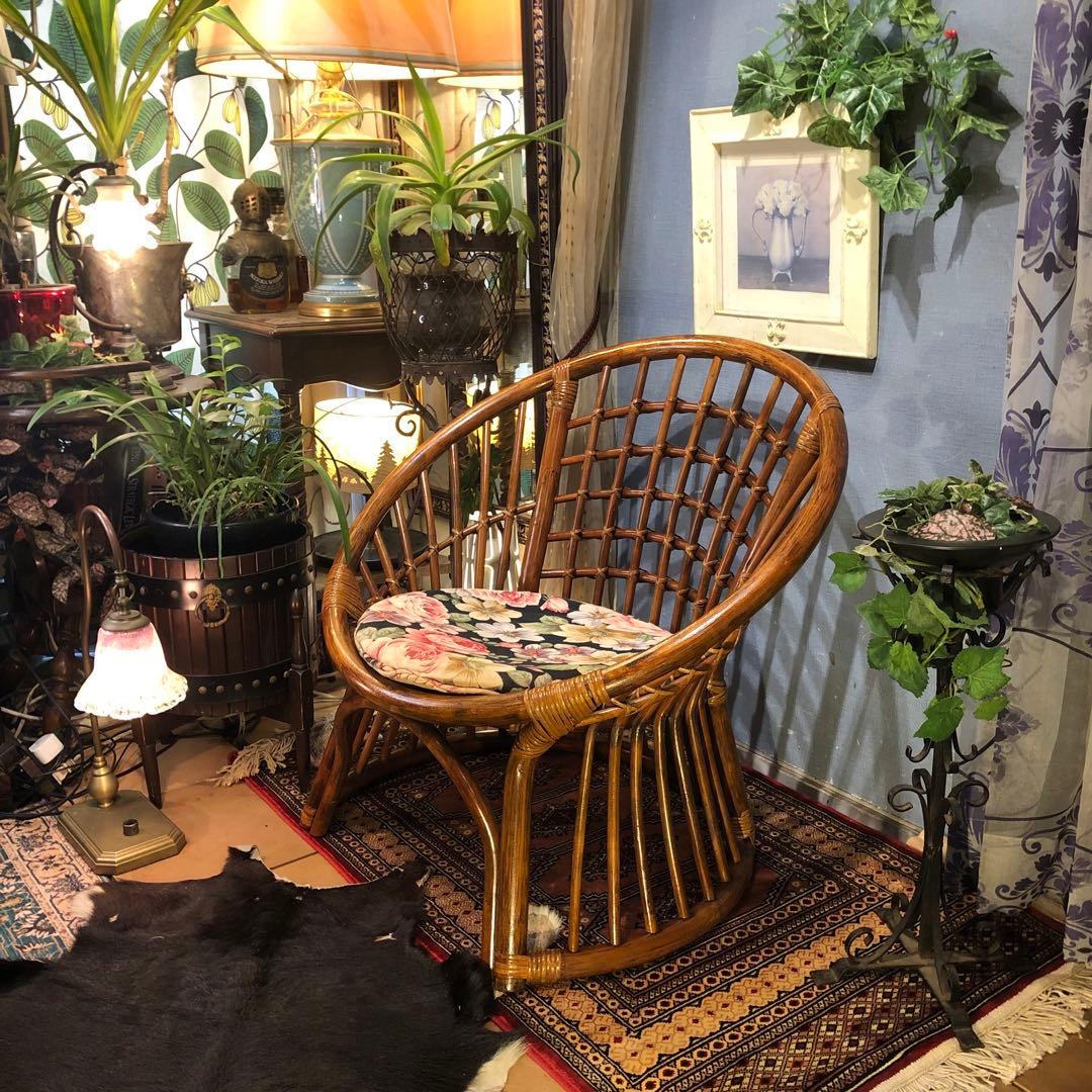古家具ビンテージ　籐ラタン　シングルチェア 椅子 ラタンチェア