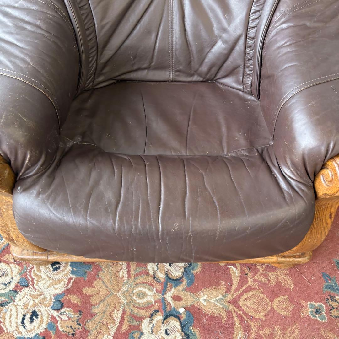 北欧レトロ オランダアンティーク オーク材 無垢材 レザーソファー アームチェア