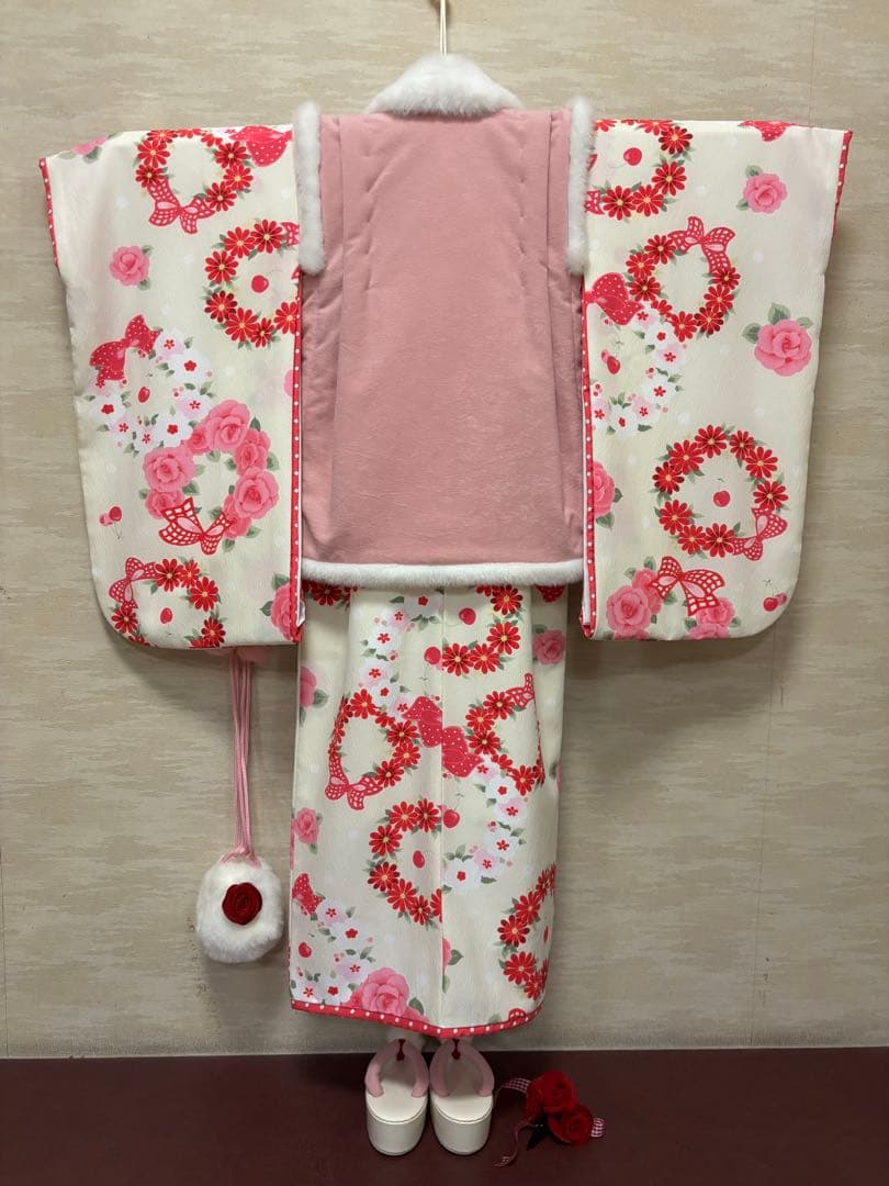 七五三　女の子　着物被布セット　SEIKO MATUDA 薔薇　リボン