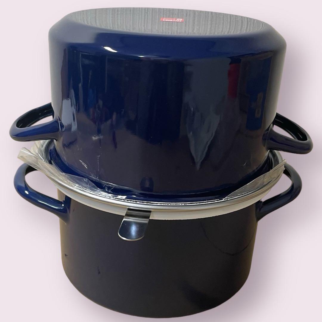 ネイビーブルー　油ろ過フィルター（大）使用のＩＨ対応ホーローあげ天ポット日本製