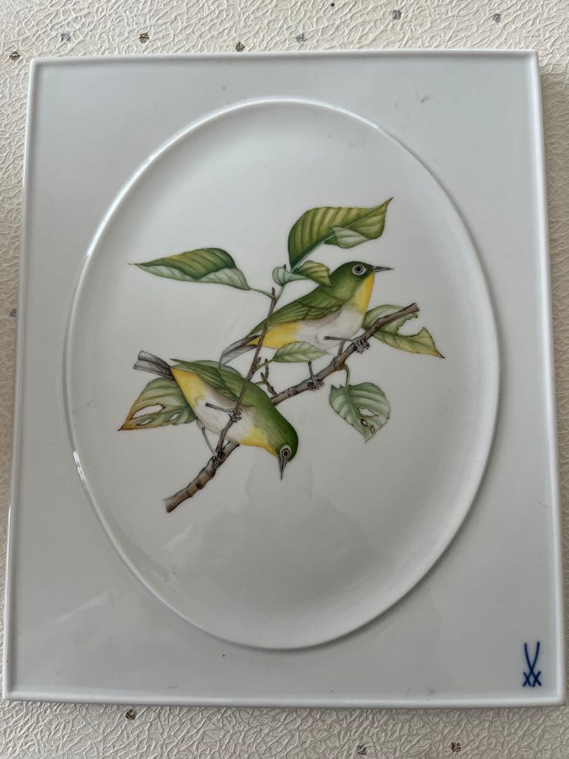 (新品、未使用) Meissen マイセン プラーク 陶板画 鳥柄