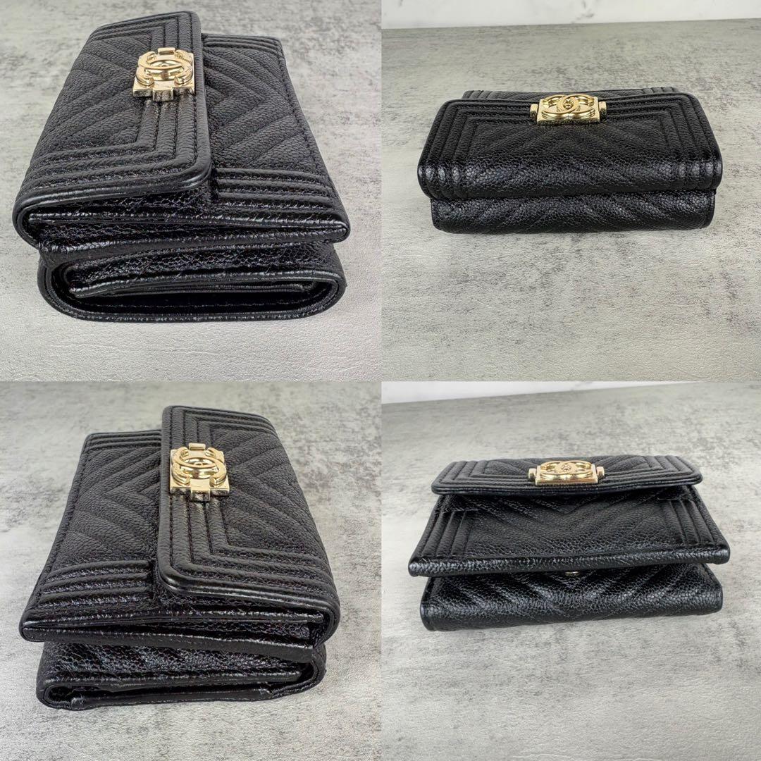 CHANEL ボーイシャネル　キャビアスキン　三つ折り財布