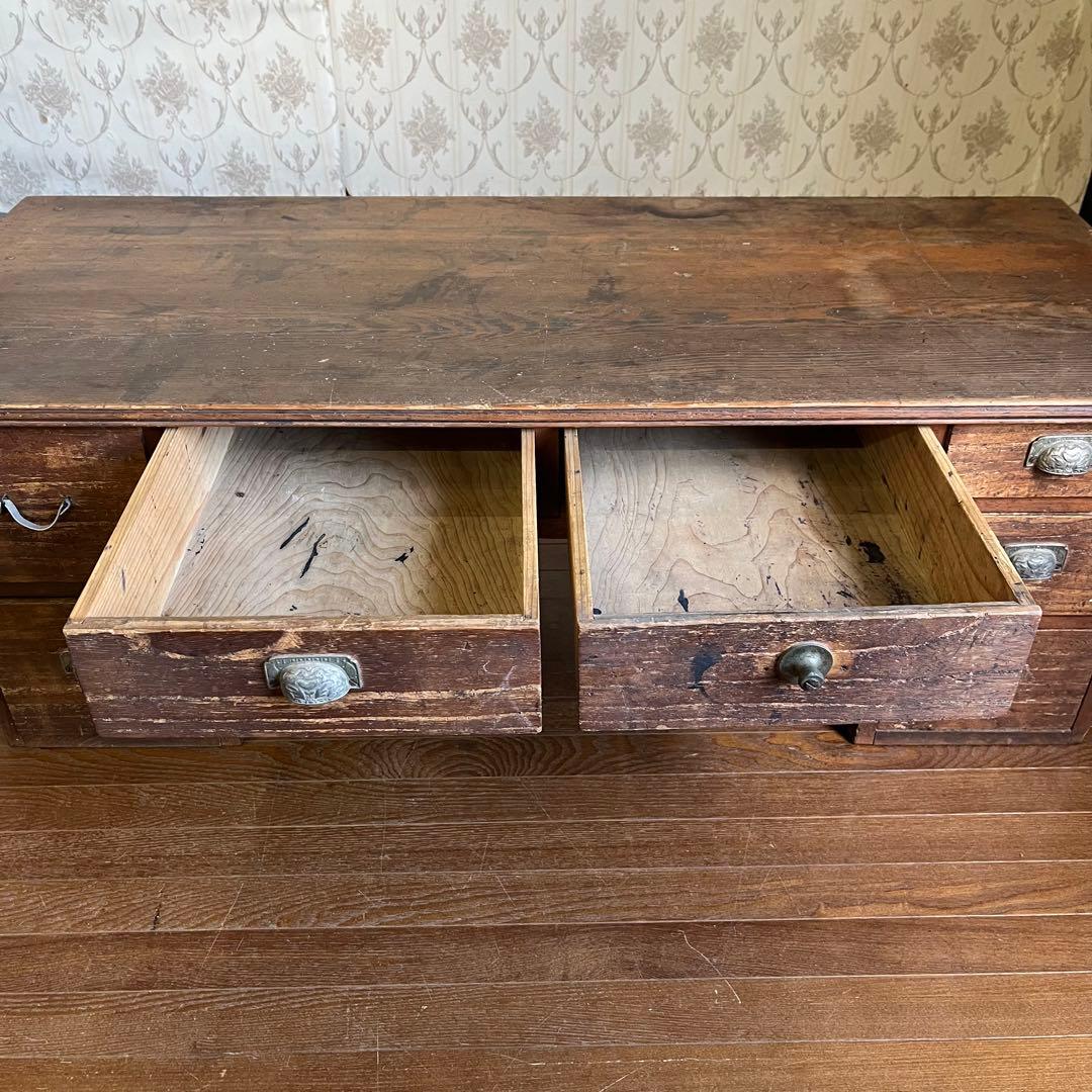 【アンティーク】木製 無垢 文机 作業台 引き出し 書斎机 座卓 古民家 古道具