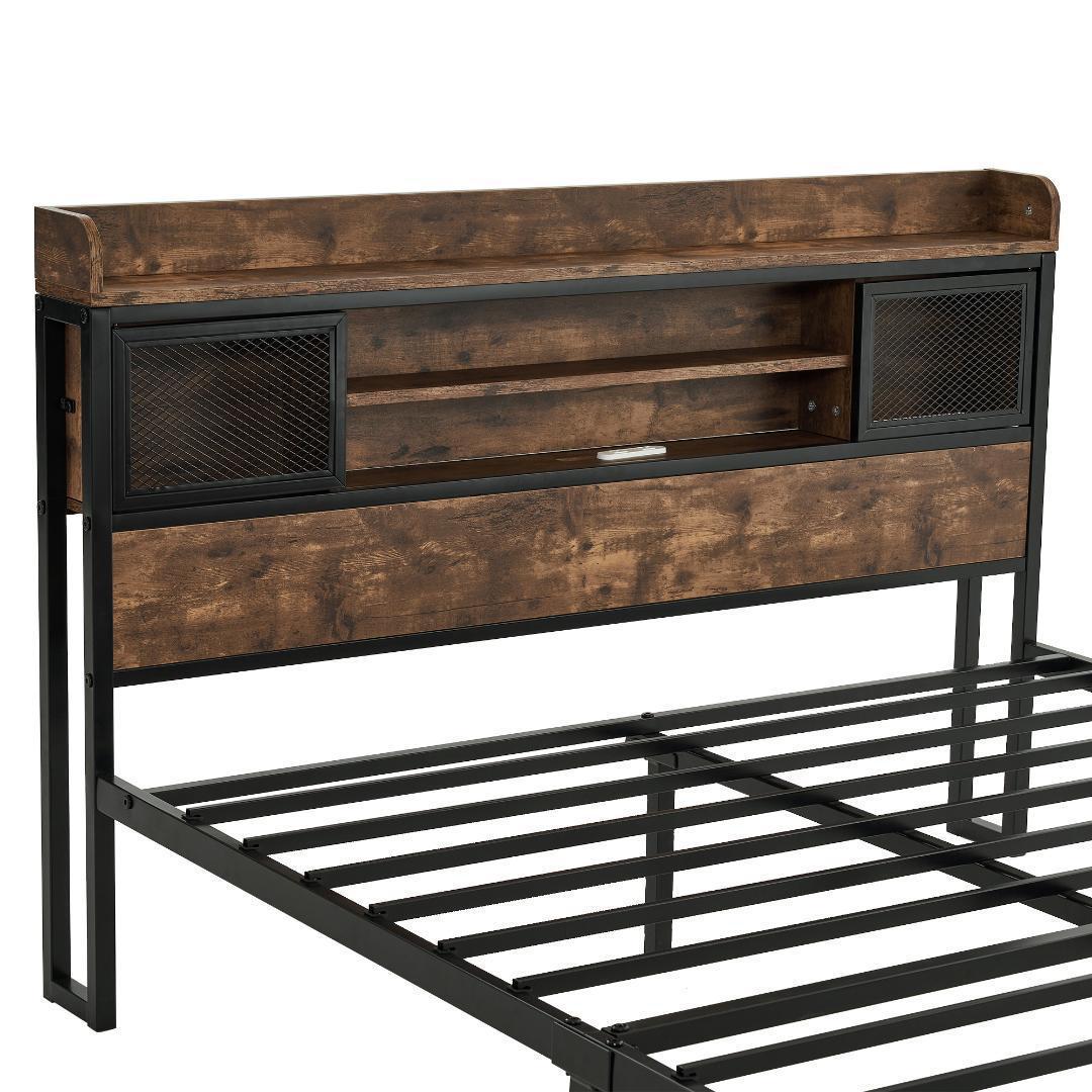 ベッドフレーム ダブルダブルベッド宮付き木コンセント ベッド木製下収納北欧風 D