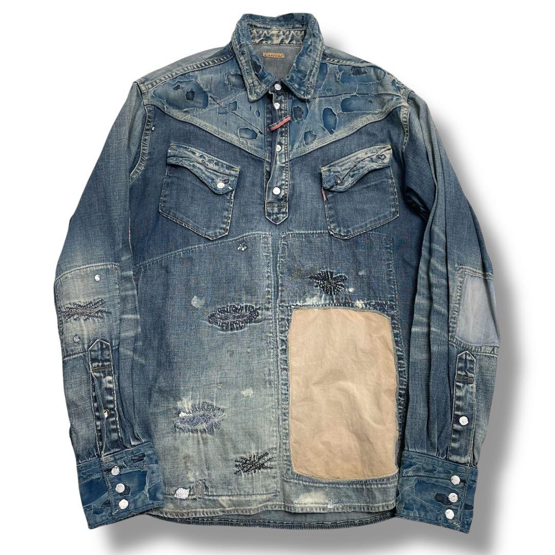 【名作】KAPITAL キャピタル ダメージ 刺し子 襤褸 ボロ デニムシャツ