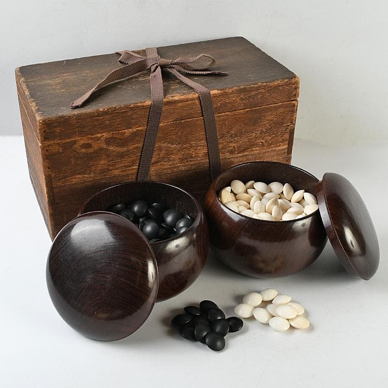 囲碁　碁石　本蛤碁石　那智黒碁石　碁笥　一套　時代箱付　H　R9082