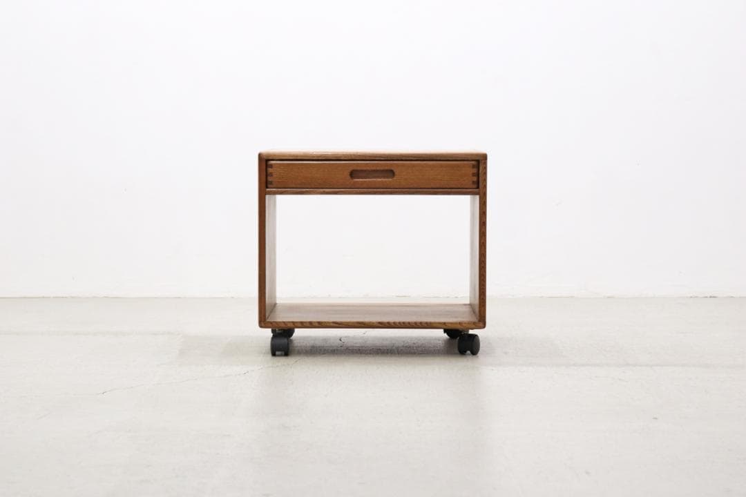 オーク無垢材 シェルフ サイドテーブル ワゴン ボックス 引き出し キャスター付