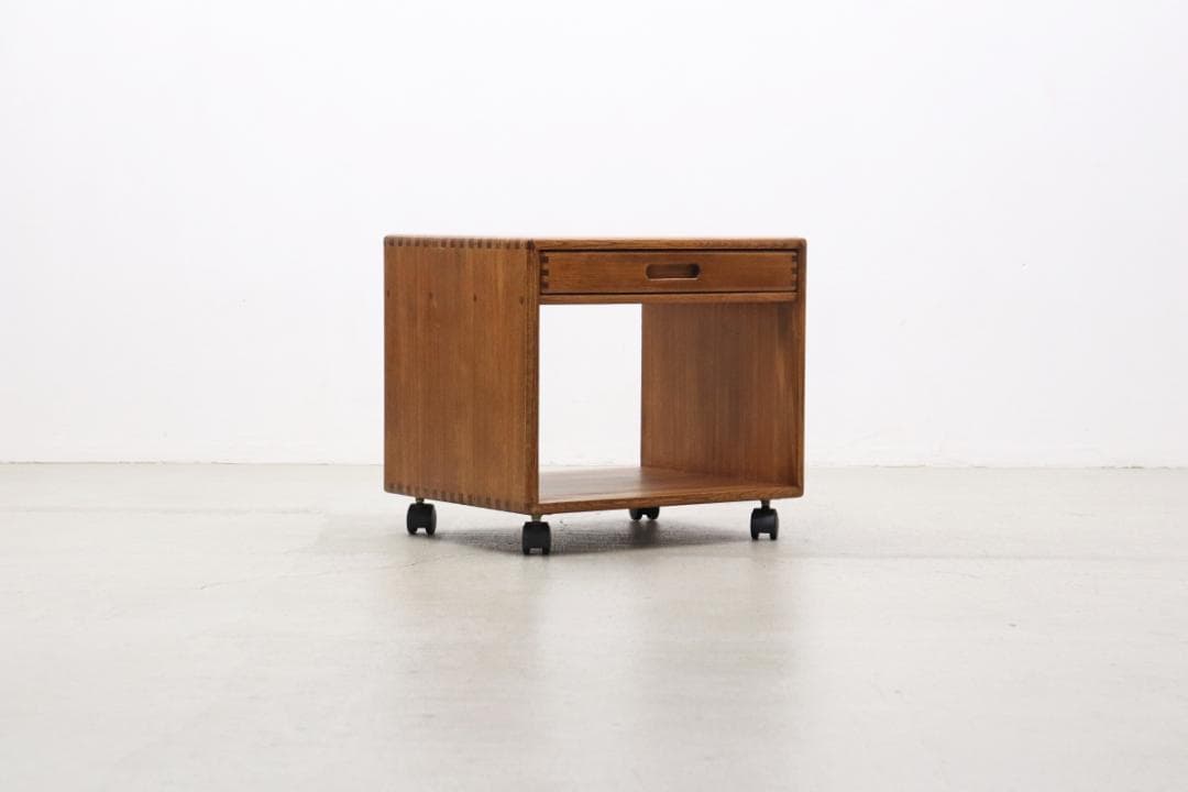 オーク無垢材 シェルフ サイドテーブル ワゴン ボックス 引き出し キャスター付