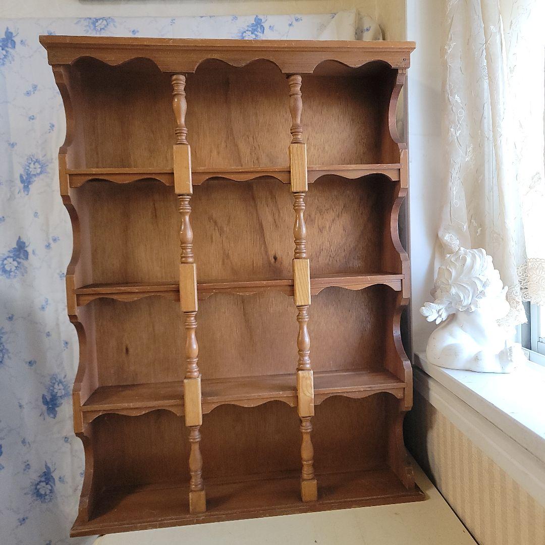 ナチュラルウッドの オープンシェルフ 　飾り棚　4段　アンティークレトロ