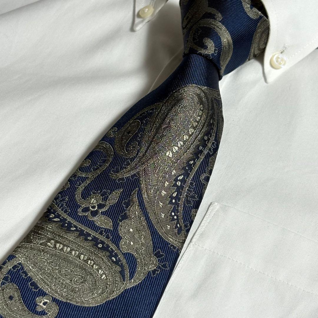BURBERRY ネクタイ ネイビー グレー ペイズリー柄 ロゴ柄