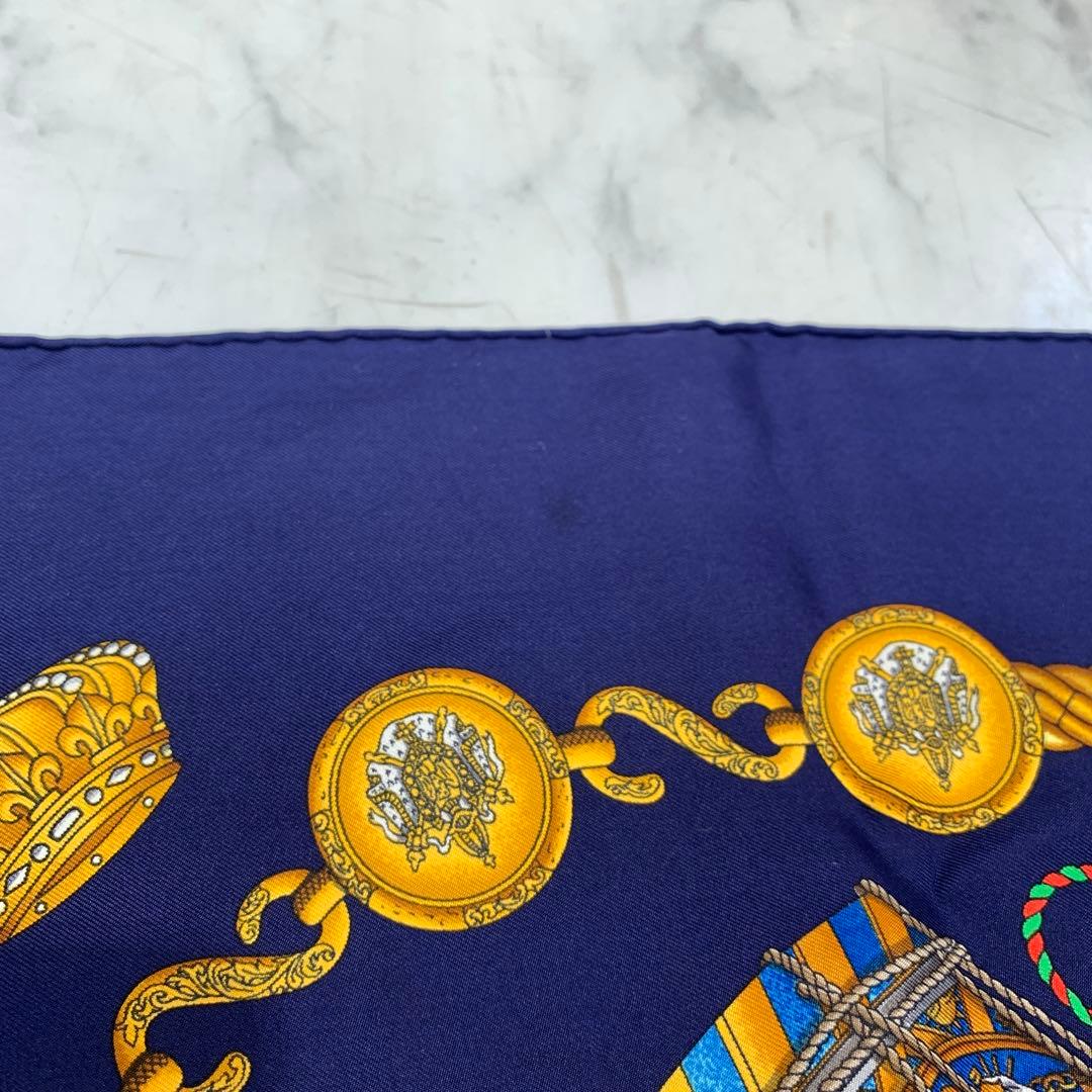 ☆美品☆HERMES カレ90 シルクスカーフ タンブールの太鼓 ネイビー