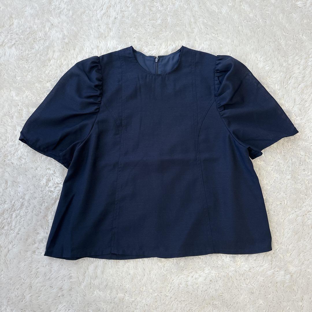【極美品】FORME ネイビー 半袖 パフスリーブ ブラウス