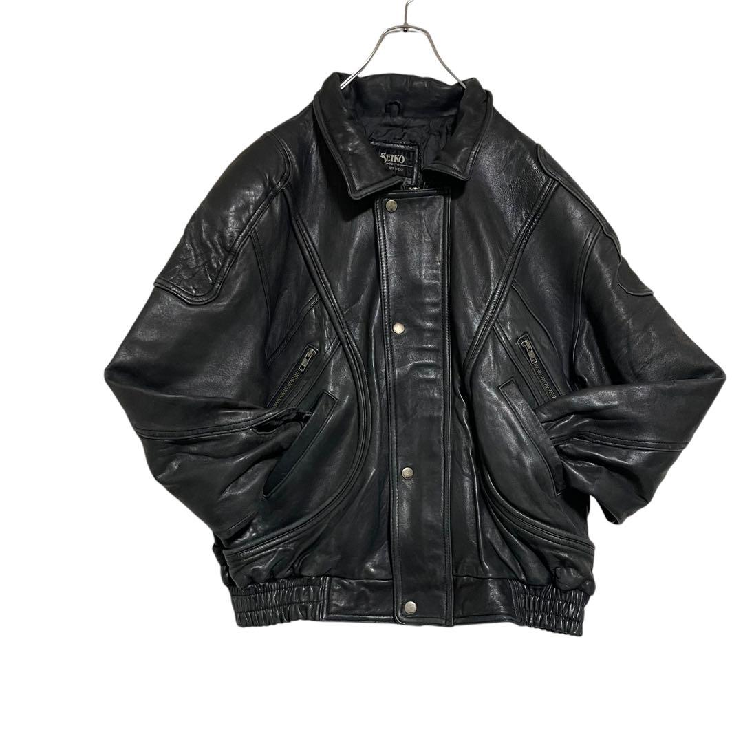 超大きいサイズ【SEIKO】羊革 ラムレザーシングルライダースジャケット 黒4L