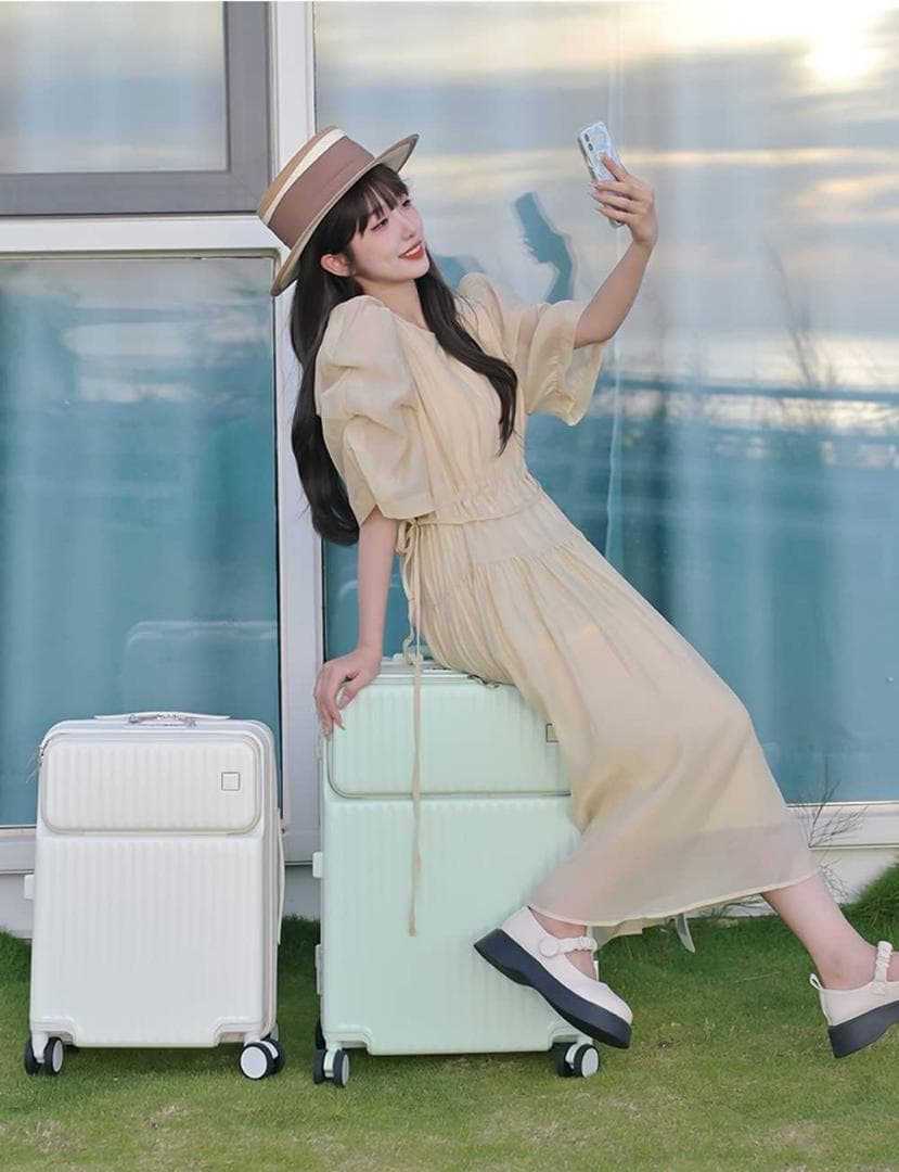 【Mサイズ】ホワイト　スーツケース　キャリーケース　多機能　超軽量