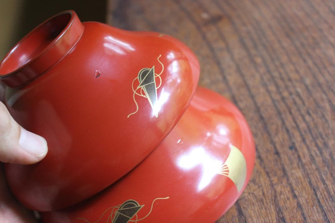 絵柄選択可！時代朱漆に優美な絵替風物蒔絵の映えるお椀7点（検輪島塗蒔絵椀