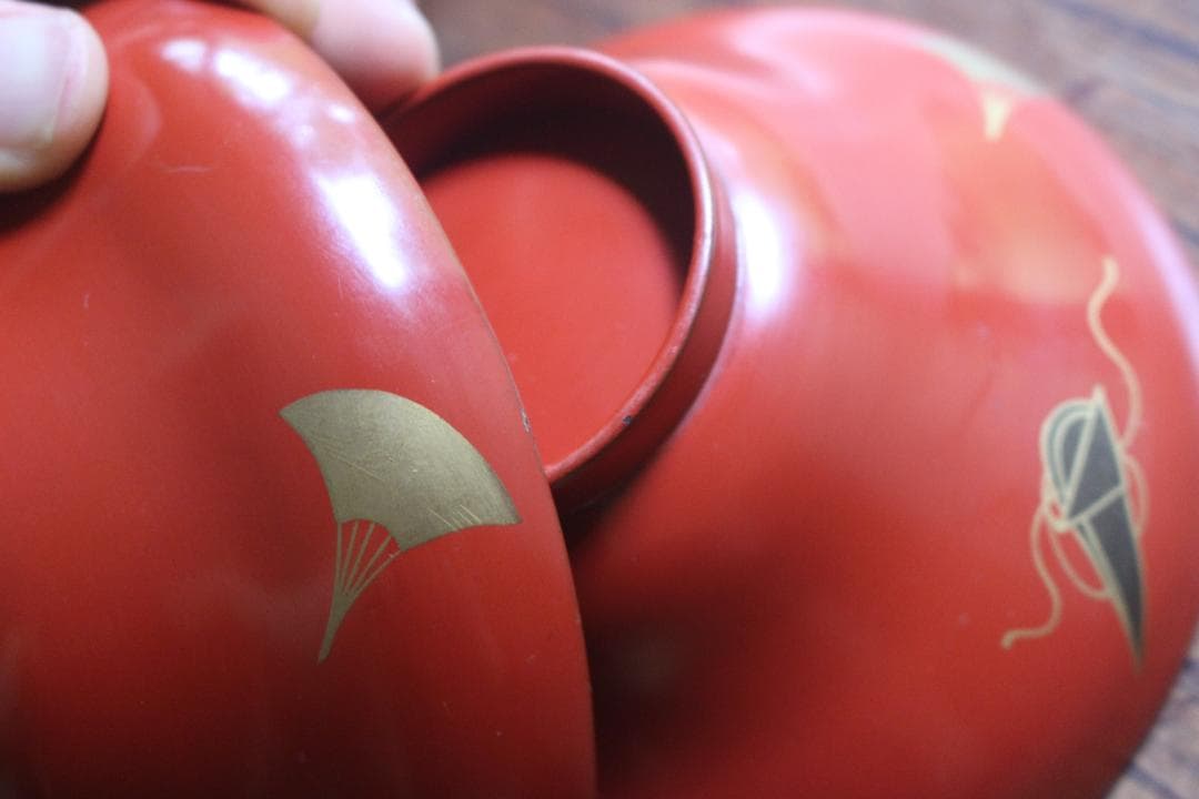 絵柄選択可！時代朱漆に優美な絵替風物蒔絵の映えるお椀7点（検輪島塗蒔絵椀