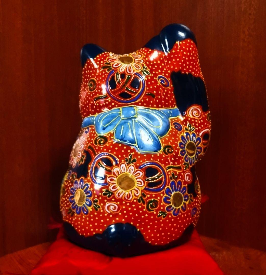 【マメルリハ様】九谷焼 招き猫 三毛盛り 10号＆赤盛７号座布団付き