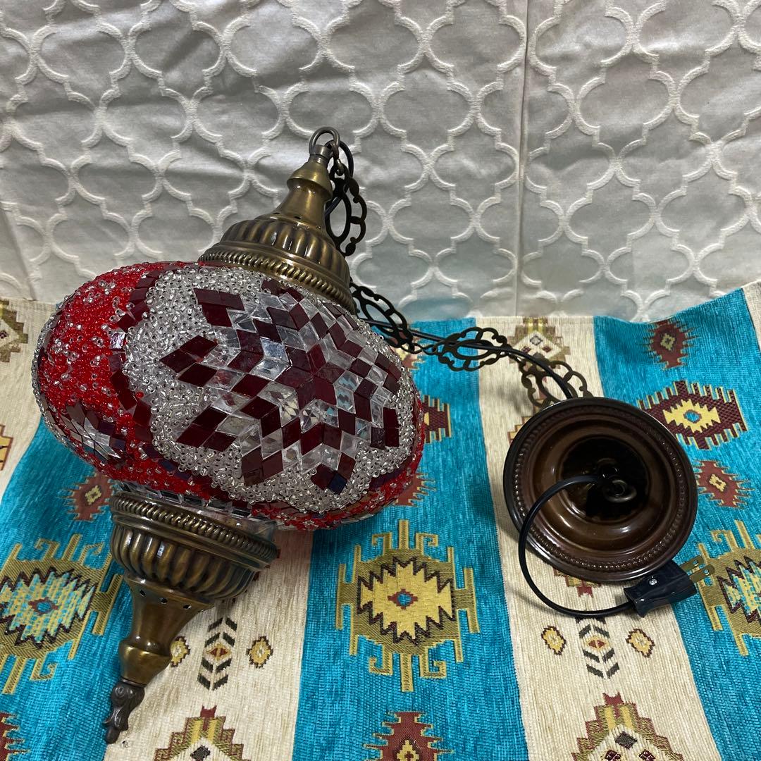 トルコ モザイク ランプ 電球タイプ (レッド×ホワイト) 大