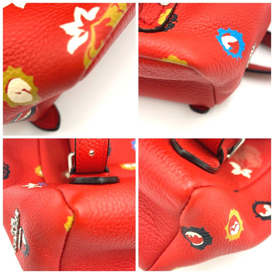 COACH 　コーチ　フローラル　ターンロック　ミニリュック　 花柄 　レッド