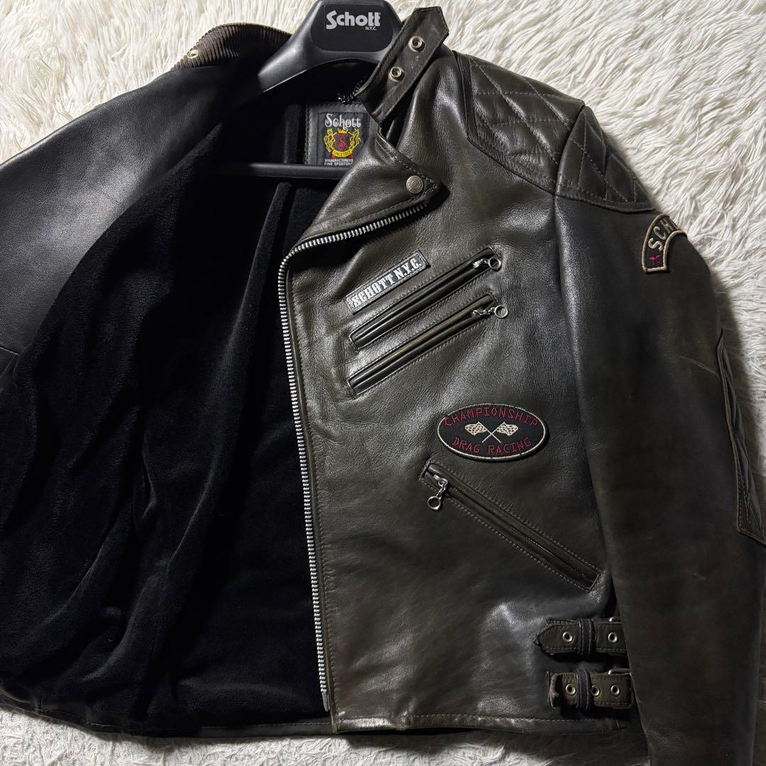 m*h様 【雰囲気抜群】schott ライダースジャケット　ダブル　本革　ワッペ