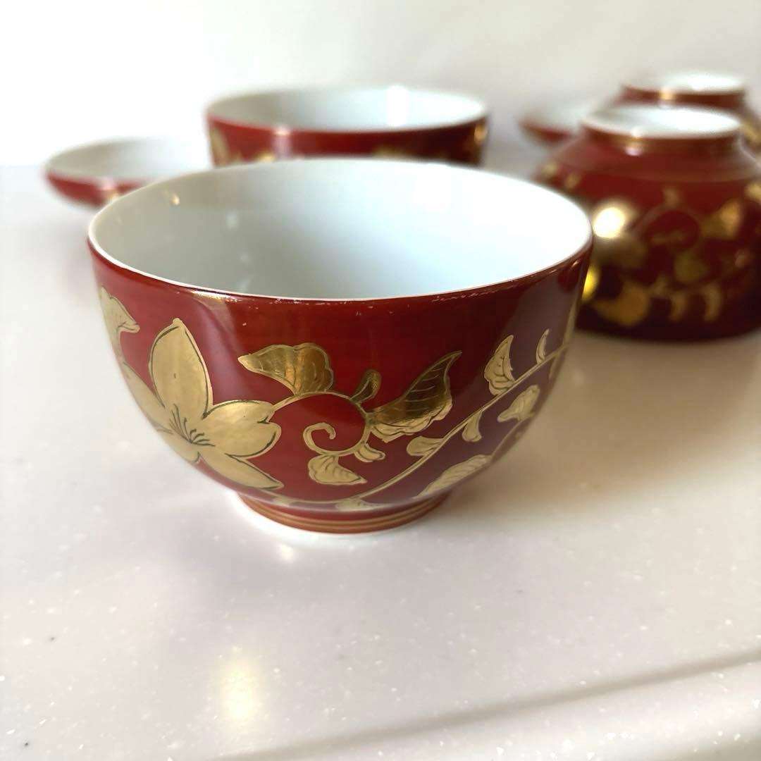 【九谷焼】鶴峰窯　金彩　蓋付き　茶碗蒸し器　汁物椀　煮物椀　昭和レトロ