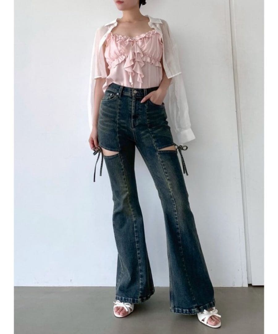 RESEXXY カットアウトリボンデニムパンツ　ブルー　S タグ付き 未使用