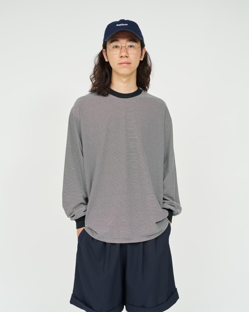 フレッシュサービス MICRO BORDER L/S TEE WH*BK M