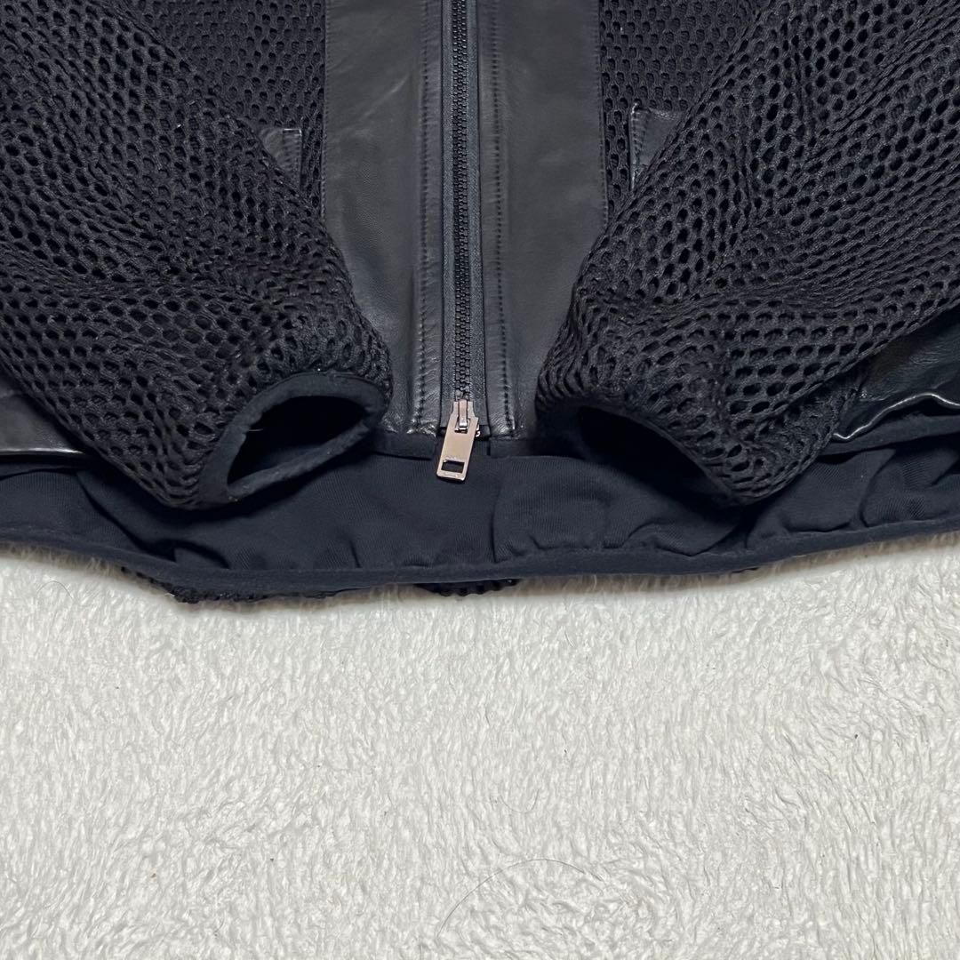 【美品】ディーゼル　レザーメッシュフーディージャケット　羊革　黒　S　レディース