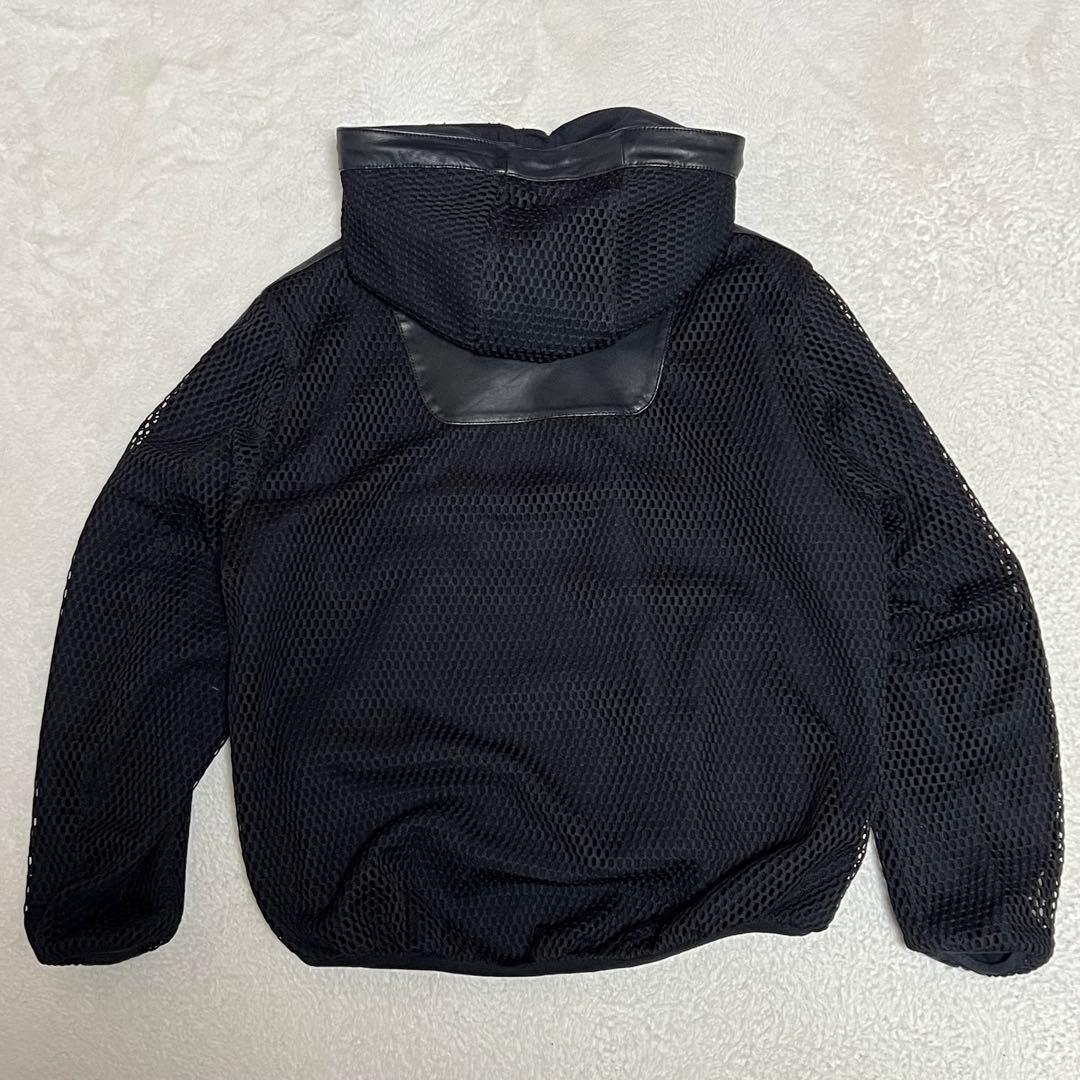 【美品】ディーゼル　レザーメッシュフーディージャケット　羊革　黒　S　レディース