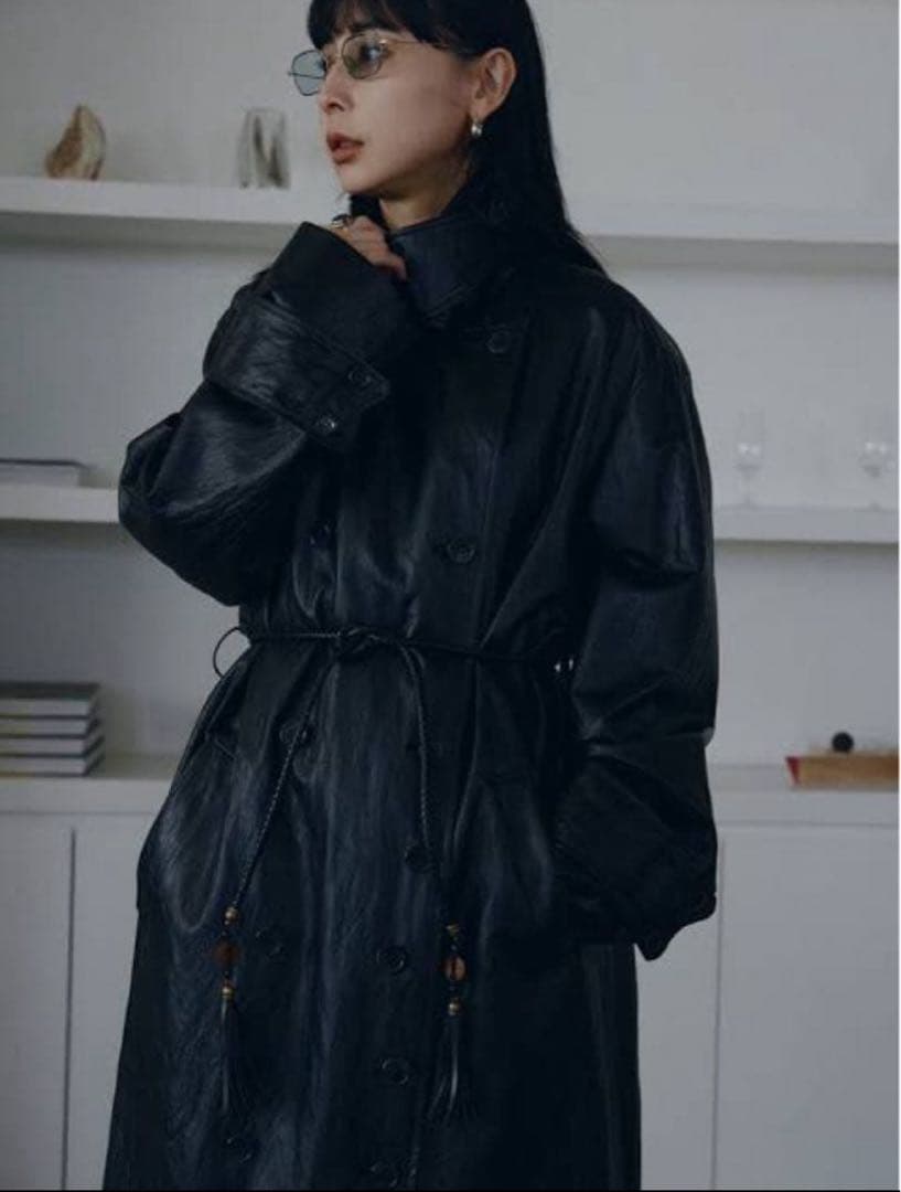 ジャケット・アウター AMERI RAFFINE FAKE LEATHER TRENCH COAT