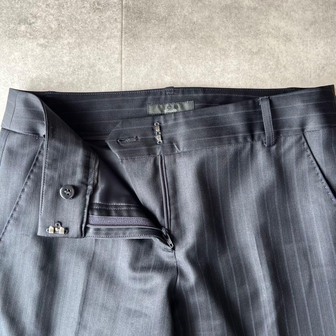 【美品】iCB complete ストライプ パンツスーツ セットアップ 紺 9