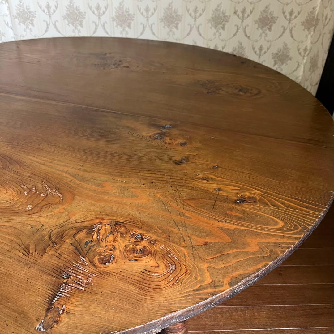 【すずらん様用】特大 木製 ろくろ足 円卓 座卓 ちゃぶ台 ローテーブル 古家具