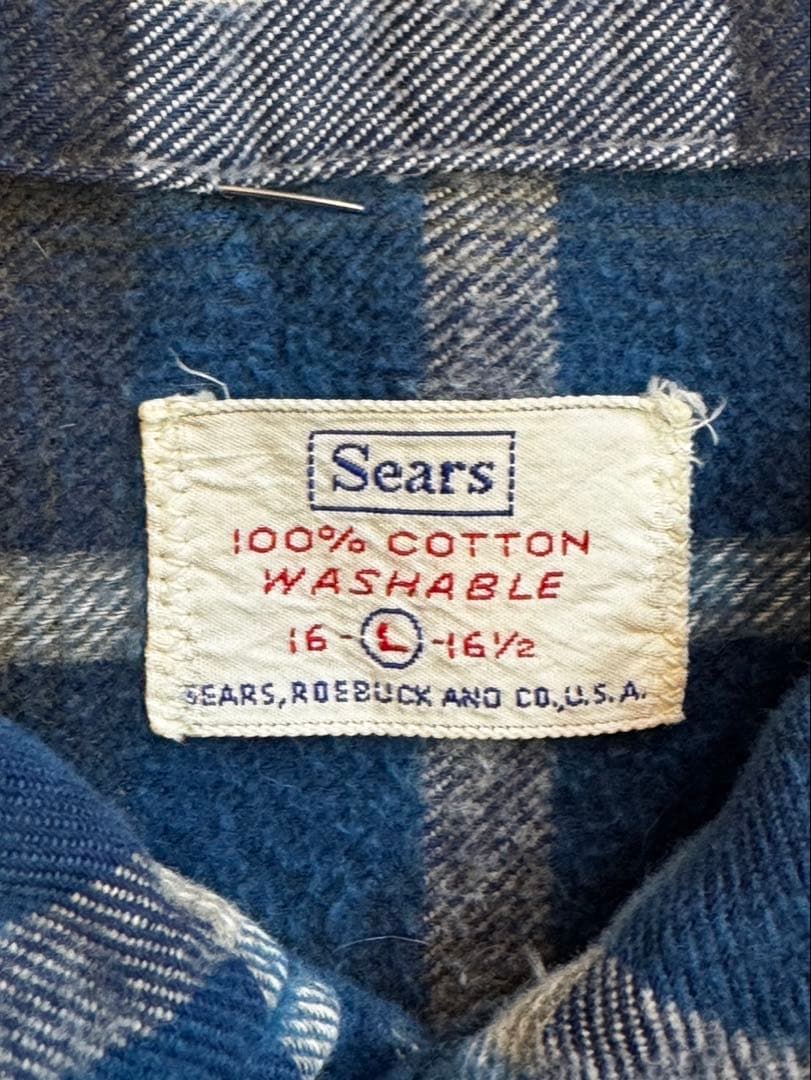 60s vintage Sears オープンカラーflannel shirt L