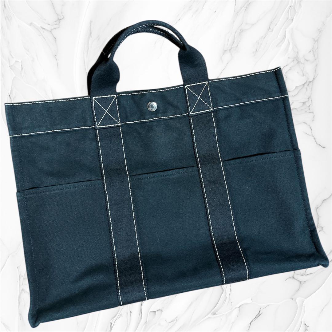 HERMES エルメス ドーヴィルMM トートバッグ キャンバス ネイビー 正規