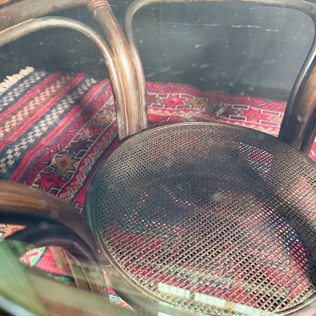 HR779 ラタン　籐　ガラストップテーブル